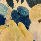 Fruits in Blues and Yellow, Wonderful 19th Century Theorem Watercolor, Framed