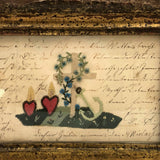 1850 Hand-embroidered Mourning Card with Handwritten Poem or Prayer  in Period Frame