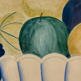 Fruits in Blues and Yellow, Wonderful 19th Century Theorem Watercolor, Framed