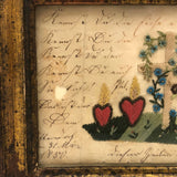 1850 Hand-embroidered Mourning Card with Handwritten Poem or Prayer  in Period Frame