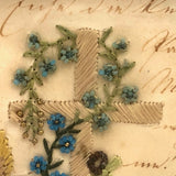 1850 Hand-embroidered Mourning Card with Handwritten Poem or Prayer  in Period Frame