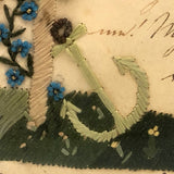 1850 Hand-embroidered Mourning Card with Handwritten Poem or Prayer  in Period Frame