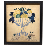 Fruits in Blues and Yellow, Wonderful 19th Century Theorem Watercolor, Framed