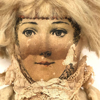 Amazing Antique Hand-sewn Doll with Paper Litho Face