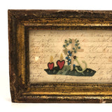 1850 Hand-embroidered Mourning Card with Handwritten Poem or Prayer  in Period Frame