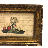 1850 Hand-embroidered Mourning Card with Handwritten Poem or Prayer  in Period Frame