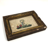 1850 Hand-embroidered Mourning Card with Handwritten Poem or Prayer  in Period Frame