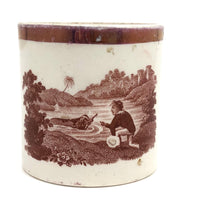 Fetching! 1820s Transferware Child's Cup with Good Dog, Man with Hat and Lustre
