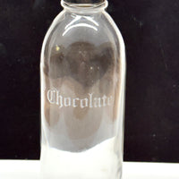 Chocolate, c. 1910s Etched Glass Soda Fountain Syrup Bottle