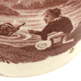 Fetching! 1820s Transferware Child's Cup with Good Dog, Man with Hat and Lustre