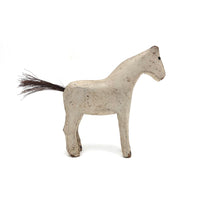 Very Sweet Old Split Personality White Folk Art Horse with Horsehair Tail