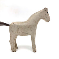 Very Sweet Old Split Personality White Folk Art Horse with Horsehair Tail