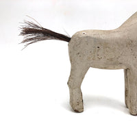 Very Sweet Old Split Personality White Folk Art Horse with Horsehair Tail