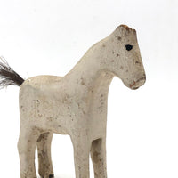 Very Sweet Old Split Personality White Folk Art Horse with Horsehair Tail