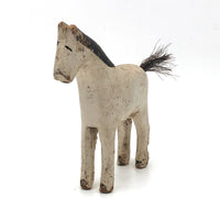 Very Sweet Old Split Personality White Folk Art Horse with Horsehair Tail