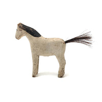 Very Sweet Old Split Personality White Folk Art Horse with Horsehair Tail