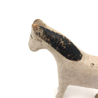 Very Sweet Old Split Personality White Folk Art Horse with Horsehair Tail