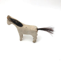Very Sweet Old Split Personality White Folk Art Horse with Horsehair Tail