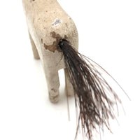 Very Sweet Old Split Personality White Folk Art Horse with Horsehair Tail