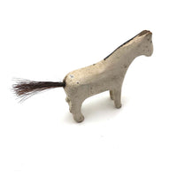 Very Sweet Old Split Personality White Folk Art Horse with Horsehair Tail