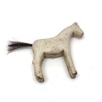Very Sweet Old Split Personality White Folk Art Horse with Horsehair Tail