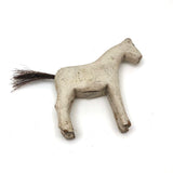 Very Sweet Old Split Personality White Folk Art Horse with Horsehair Tail