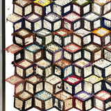 1895 Hand-sewn Tumbling Blocks Quilt with Best Paper Templates Reverse