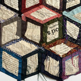 1895 Hand-sewn Tumbling Blocks Quilt with Best Paper Templates Reverse