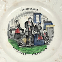 Intemperance Produces Starvation, Dramatic and Timely 19th C. Transferware Plate