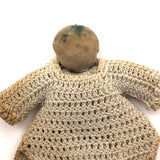 Tiny, Laboriously Crocheted Doll with Ink Drawn Face