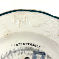 Intemperance Produces Starvation, Dramatic and Timely 19th C. Transferware Plate