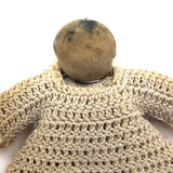 Tiny, Laboriously Crocheted Doll with Ink Drawn Face