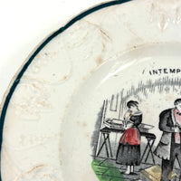 Intemperance Produces Starvation, Dramatic and Timely 19th C. Transferware Plate