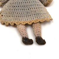 Tiny, Laboriously Crocheted Doll with Ink Drawn Face