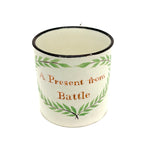 A Present From Battle, Unusual Excellent Condition 19th C. Hand-painted Creamware Child's Mug