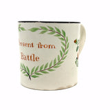 A Present From Battle, Unusual Excellent Condition 19th C. Hand-painted Creamware Child's Mug