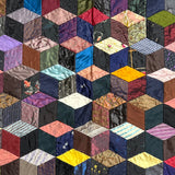 1895 Hand-sewn Tumbling Blocks Quilt with Best Paper Templates Reverse