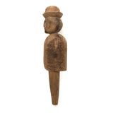 Carved Wood Folk Art Man with Bowler and Graphite Drawn Face