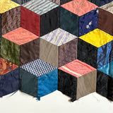 1895 Hand-sewn Tumbling Blocks Quilt with Best Paper Templates Reverse