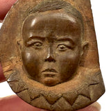Wonderful, Curious, Finely Carved Carved Partial Face on Wooden Print Block Flip Side, Dog on Reverse