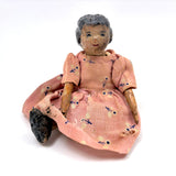 Old Carved Folk Art Doll with Great Face, Pink Dress, and One Leg