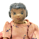 Old Carved Folk Art Doll with Great Face, Pink Dress, and One Leg
