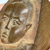 Wonderful, Curious, Finely Carved Carved Partial Face on Wooden Print Block Flip Side, Dog on Reverse