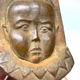 Wonderful, Curious, Finely Carved Carved Partial Face on Wooden Print Block Flip Side, Dog on Reverse