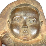 Wonderful, Curious, Finely Carved Carved Partial Face on Wooden Print Block Flip Side, Dog on Reverse