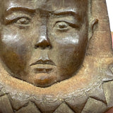 Wonderful, Curious, Finely Carved Carved Partial Face on Wooden Print Block Flip Side, Dog on Reverse