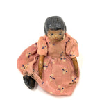 Old Carved Folk Art Doll with Great Face, Pink Dress, and One Leg