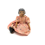 Old Carved Folk Art Doll with Great Face, Pink Dress, and One Leg