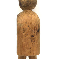 Carved Wood Folk Art Man with Bowler and Graphite Drawn Face