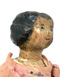 Old Carved Folk Art Doll with Great Face, Pink Dress, and One Leg